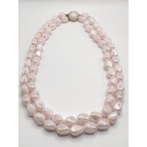 Pale Pearlescent Pink Plastic Double Strand‎ West Germany Necklace